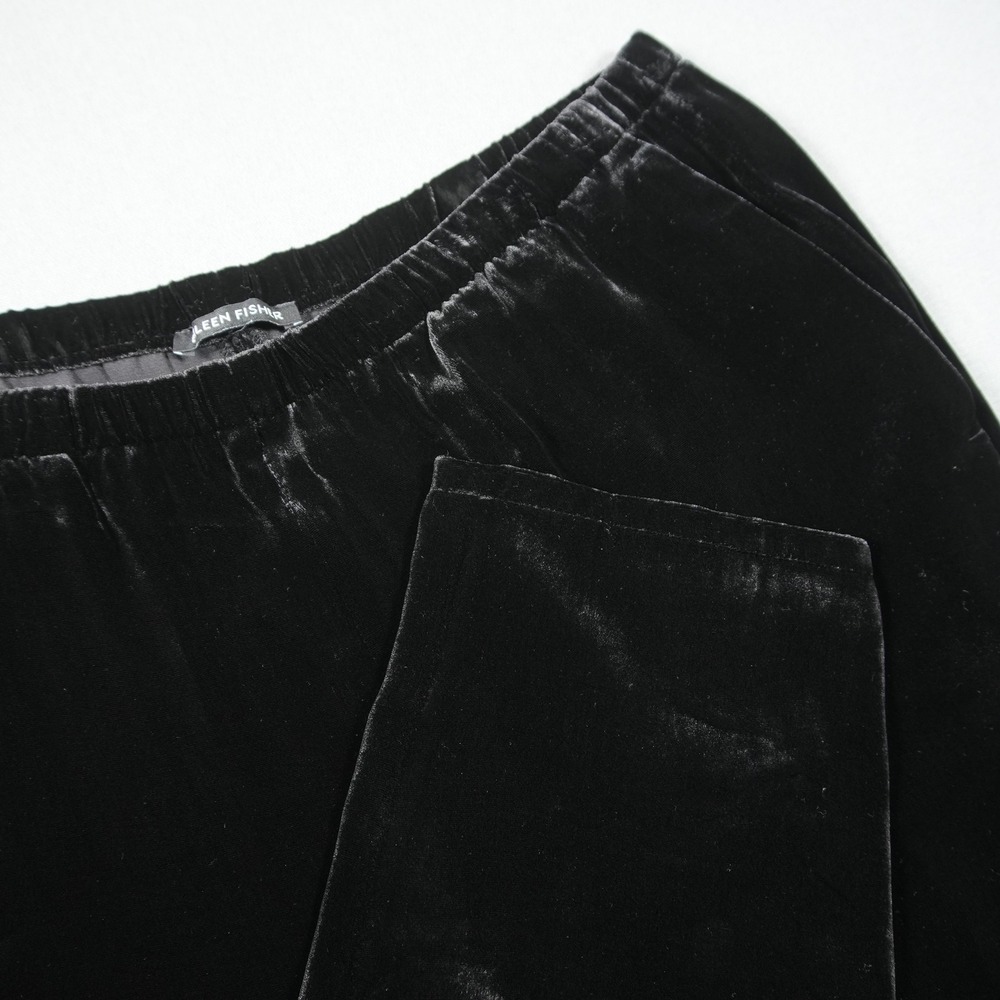 Eileen Fisher Silk Viscose Velvet Elastic Waist Straight Leg Women Dress Pants L